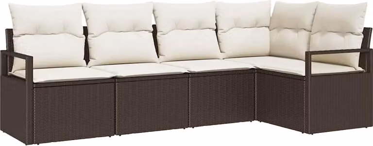 Set di divani con cuscino 5 pcs Marrone polyrattan
