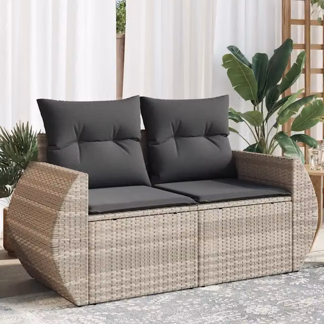 Divano da giardino a 2 posti vidaXL in polyrattan grigio con cuscini imbottiti e coperture rimovibili – 1