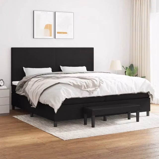 Letto Ibrido con Giroletto a Molle e Materasso vidaXL in Tessuto Nero e Bianco L/P: 200 x 200 cm, H: 203 cm