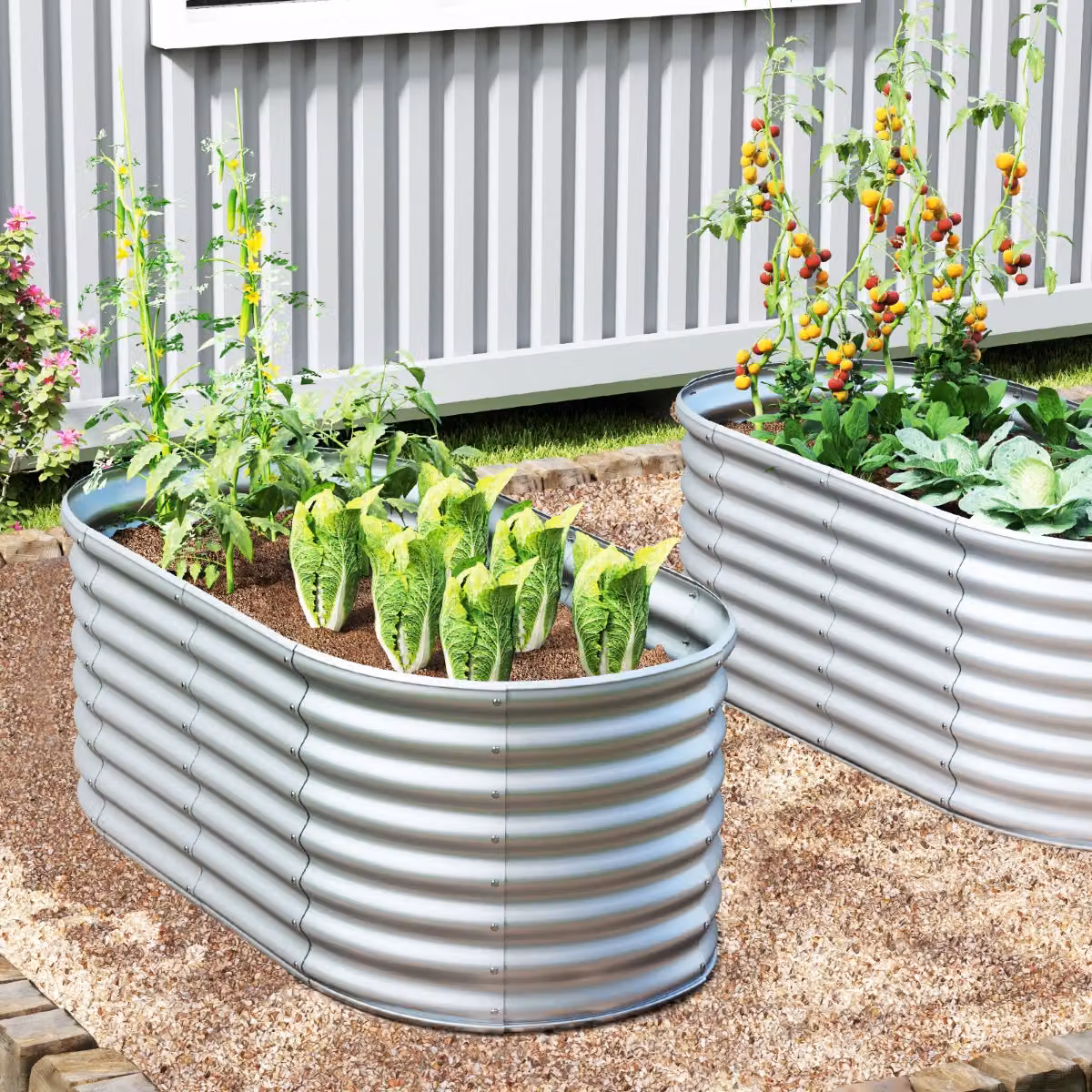 Fioriera circolare rialzata Costway in acciaio con design a fondo aperto, Altezza: 60 cm, Grigio