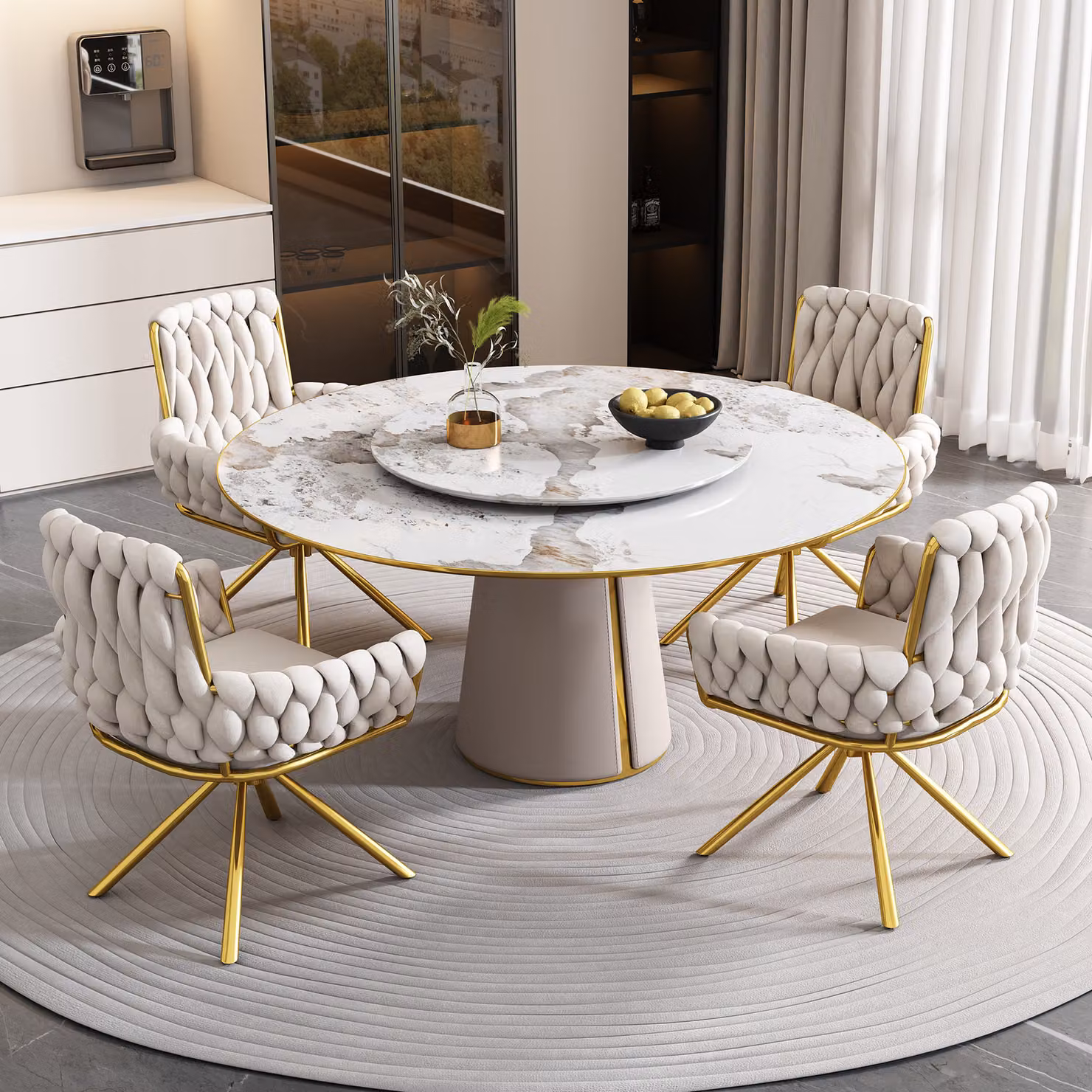 Set di 4 sedie per sala da pranzo Flieks girevoli a 360°, sedia imbottita con rivestimento in velluto, sedia da cucina sedia da soggiorno con gambe in acciaio, sedia girevole poltrona, beige