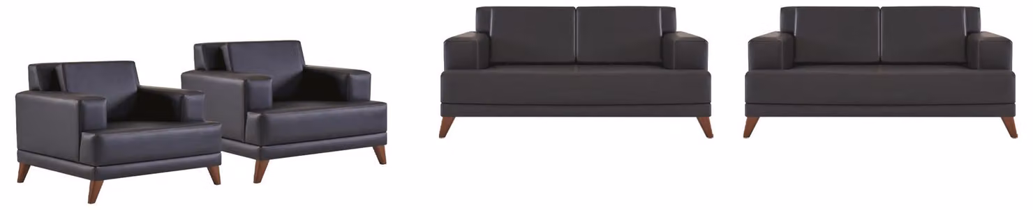 Sitzmöbel Set 2-Sitzer Sessel Schwarz Ledersofas Modern Sofa-Set Polster