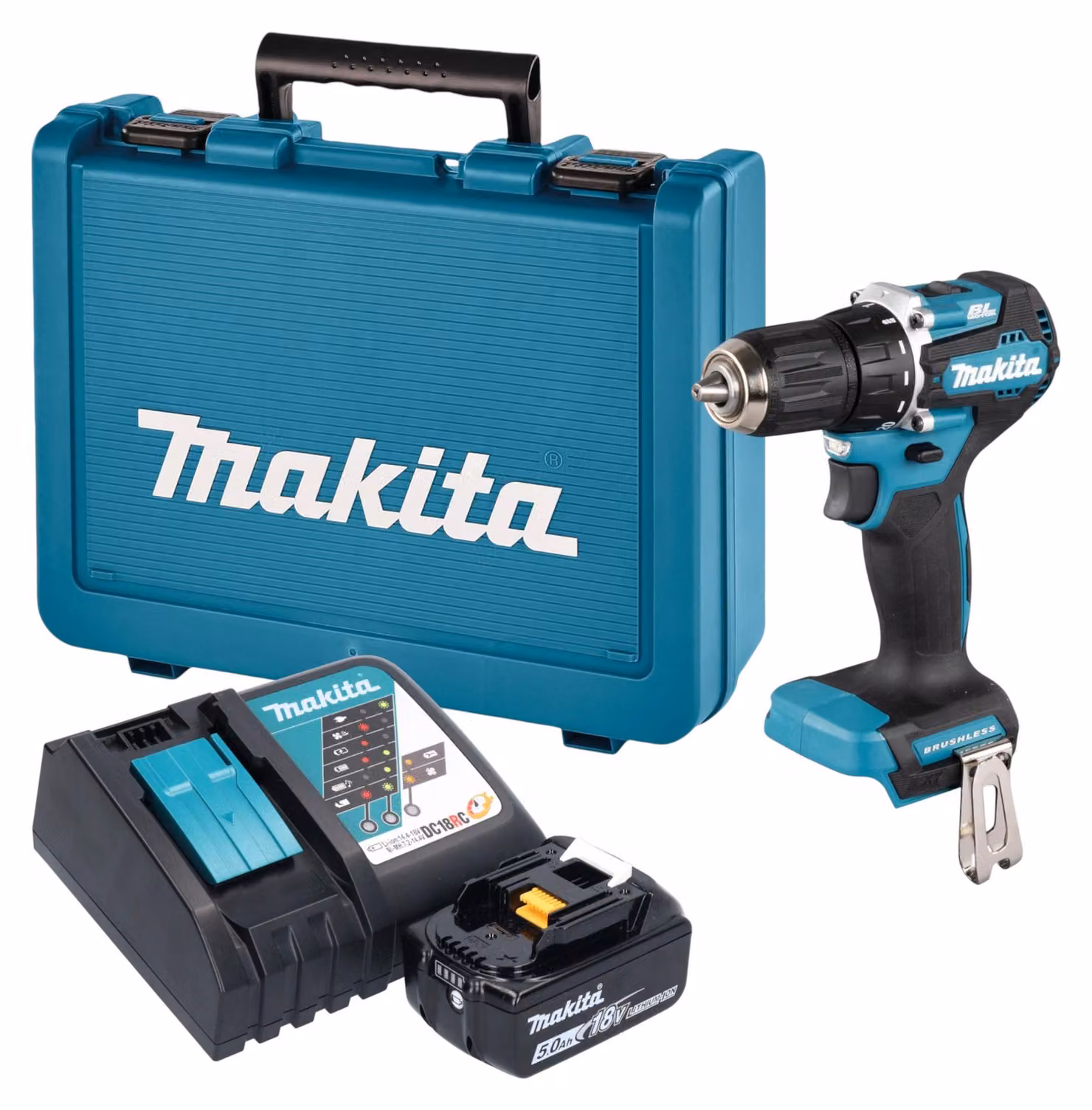 Trapano avvitatore a batteria Makita DDF 487 RT1E 18 V 40 Nm brushless + 1x batteria da 5,0 Ah + caricabatterie + valigetta