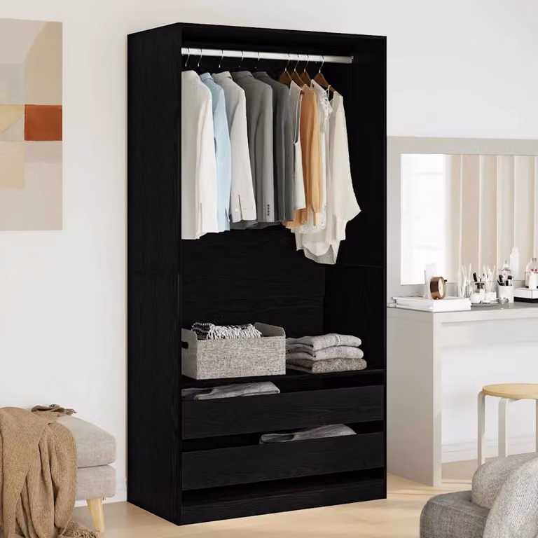 vidaXL Guardaroba in Legno MDF Rovere e Nero con Cassetti e Ripiani L/P/H: 100 x 50 x 200 cm