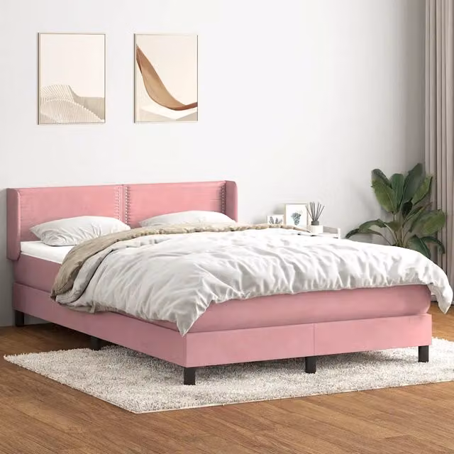 Giroletto a Molle con Materasso Rosa 160x210 cm in Velluto 3318038