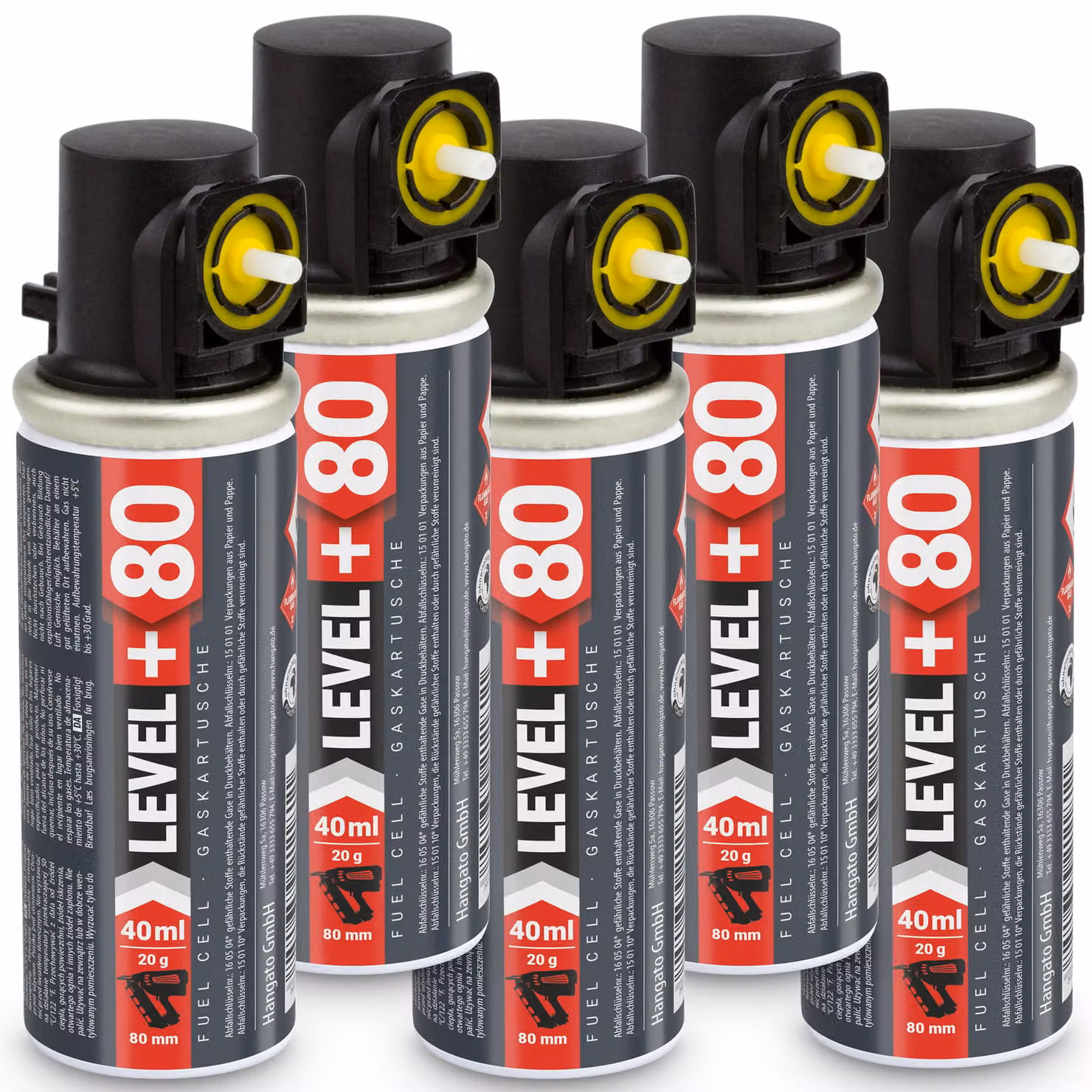 LEVEL+ Cartucce di ricambio, confezione da 5 pezzi, 20 grammi/40 ml/80 mm, compatibili con Stiftnagler L+80