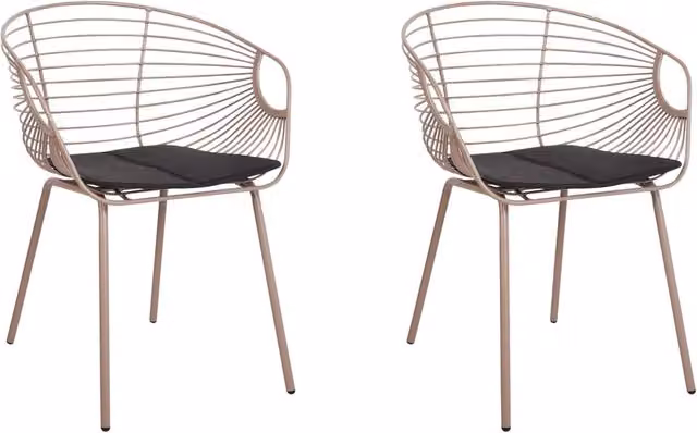 Set di 2 sedie da pranzo BELIANI in stile industrial moderno con struttura in metallo e seduta in ecopelle nera e dettagli beige e oro