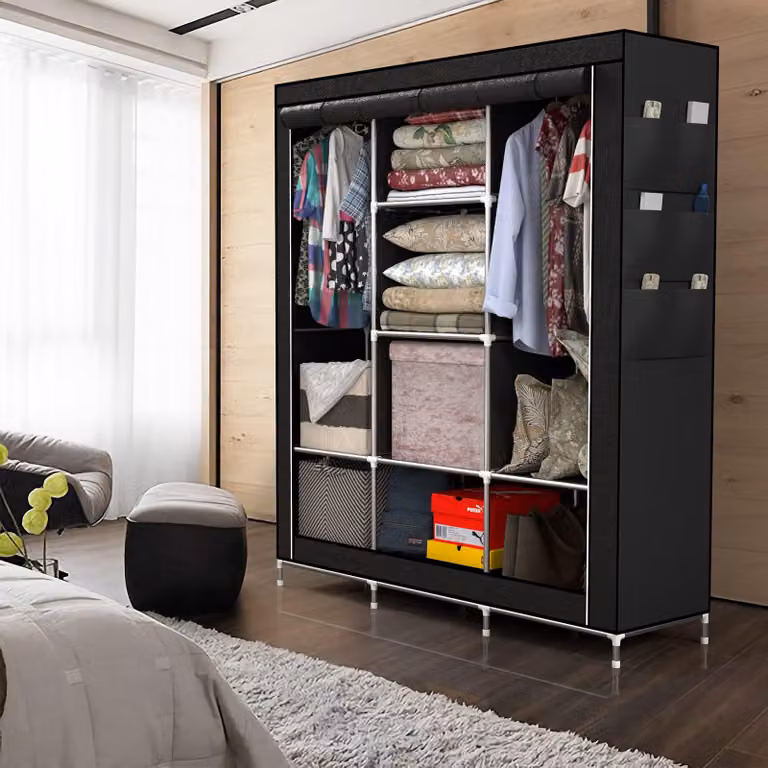 Armadio portaoggetti in tessuto con cerniera, dimensioni 130x175x45 cm, ideale per riporre vestiti
