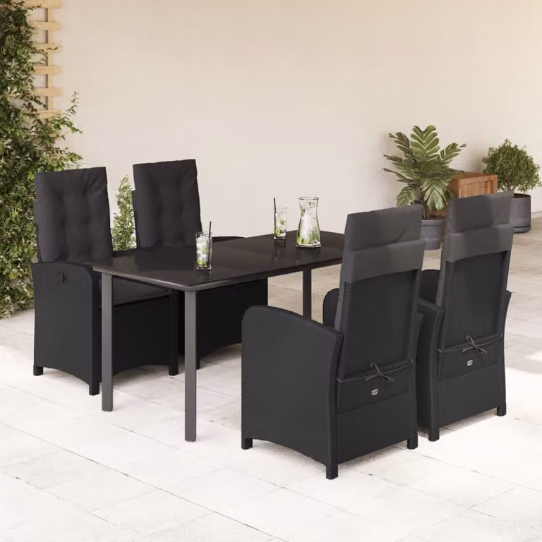 vidaXL Set da Pranzo da Giardino 5 pz in Polyrattan Nero con Piano in Vetro