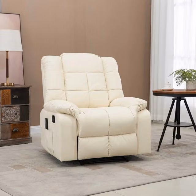 Poltrona massaggiante 94x99x99 cm reclinabile con poggiapiedi in similpelle bianco crema
