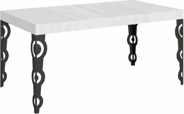 Tavolo allungabile moderno Itamoby Karamay in legno bianco frassino con gambe in metallo antracite L: 130-390 cm, P: 90 cm