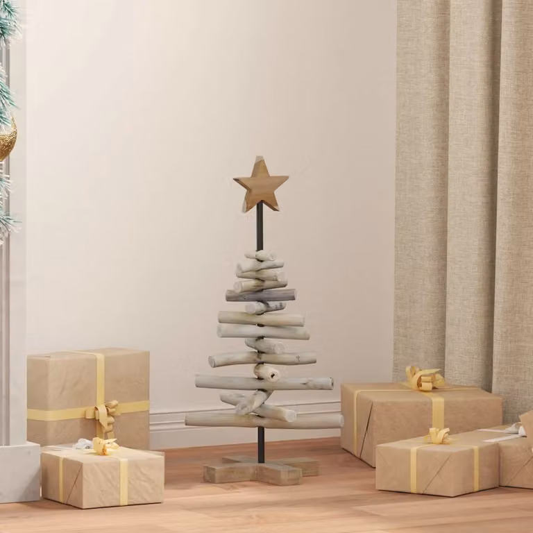 Albero di Natale da tavolo vidaXL in legno di teak massello marrone, Altezza: 60 cm