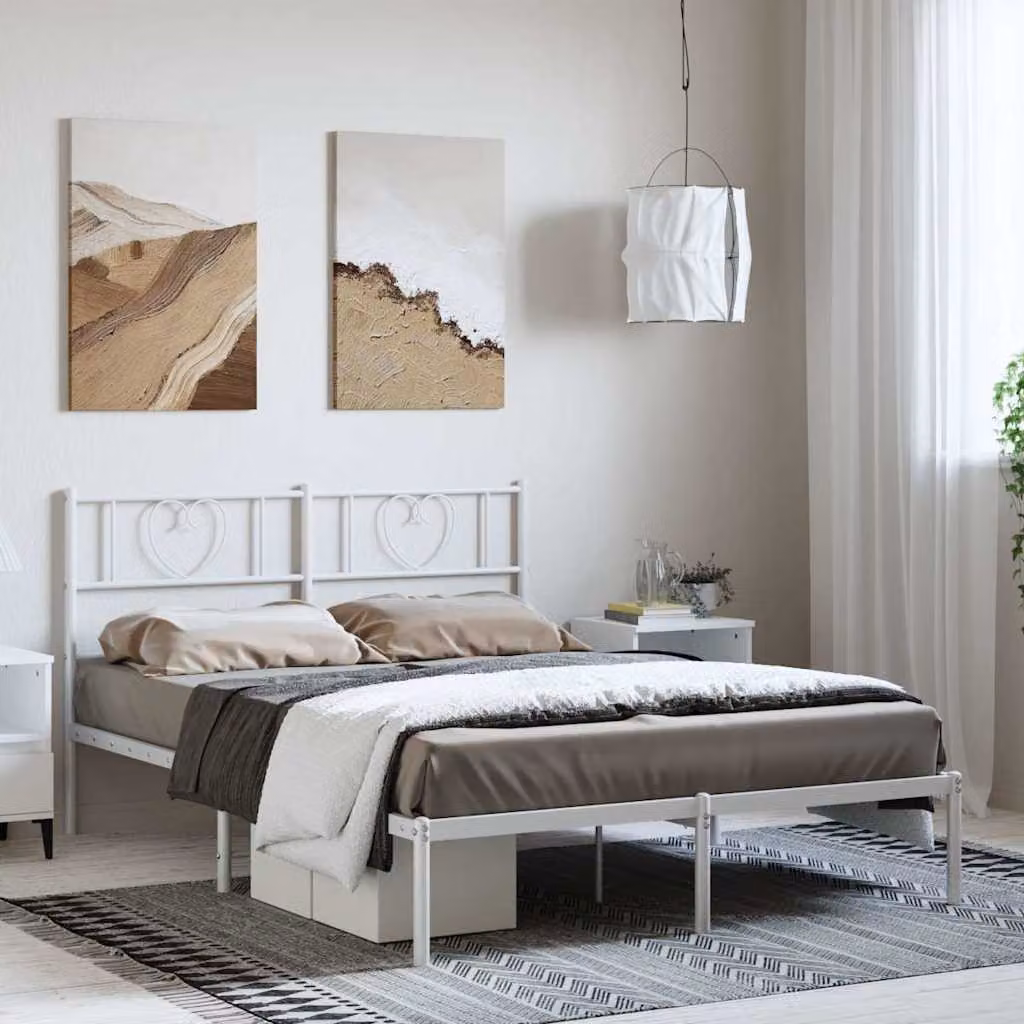 vidaXL Giroletto con Testiera in Metallo Bianco L: 142 cm, P: 196 cm, H: 90 cm