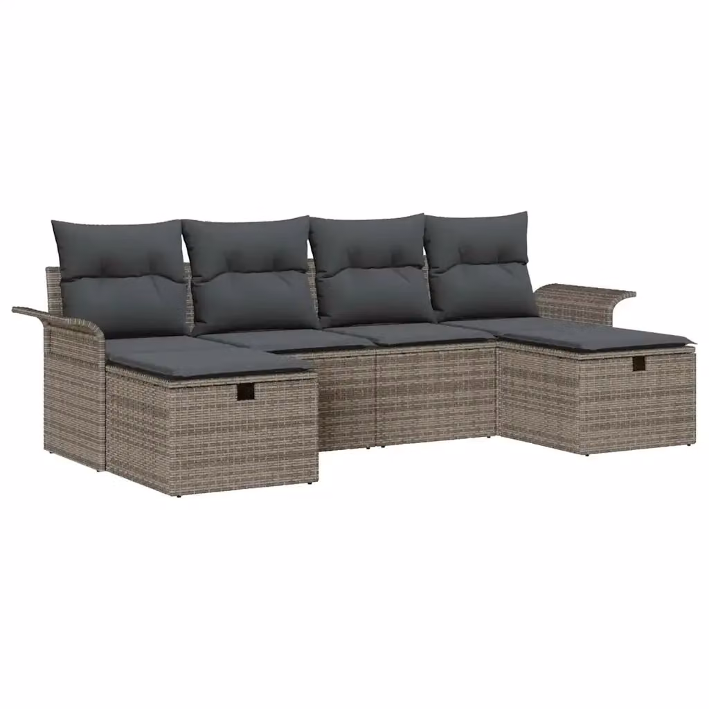 Set Divano da Giardino vidaXL 6 pz in Polyrattan Grigio con Cuscini e Tavolino – 2