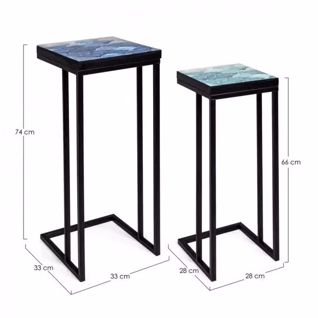 Set di 2 tavolini Reef K02 GIORDANOSHOP in metallo e MDF nero con piano quadrato moderno – 2