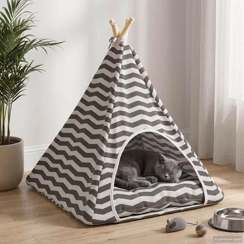 Tenda per animali con cuscino vidaXL Bianco e Grigio L/P/H: 60 x 60 x 70 cm