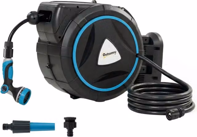 Avvolgitubo Automatico da Parete 23+2m ¨C Xylo ¨C con Pistola Irrigazione 10 Modi, Blu 55x31x50cm