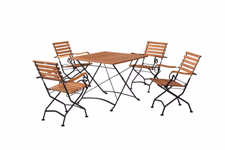 Set di mobili da giardino Merxx Schlossgarten 5 pezzi, 4 poltrone pieghevoli, tavolo pieghevole 90 x 90 cm - acciaio piatto con eucalipto