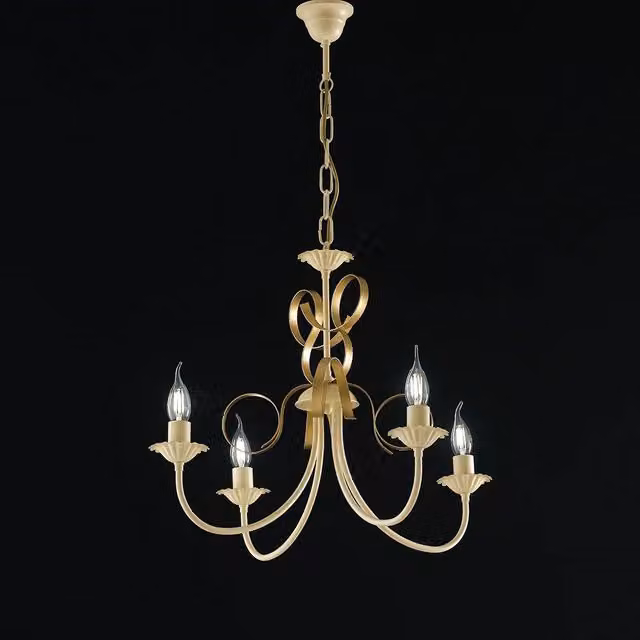 Lampadario Classico a Sospensione Belight Serie Bandolo in Metallo Bianco e Oro con Altezza Regolabile
