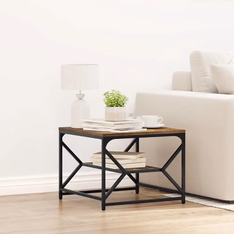 vidaXL Tavolino da salotto moderno in legno e metallo marrone, L/P/H: 51 x 50 x 40 cm