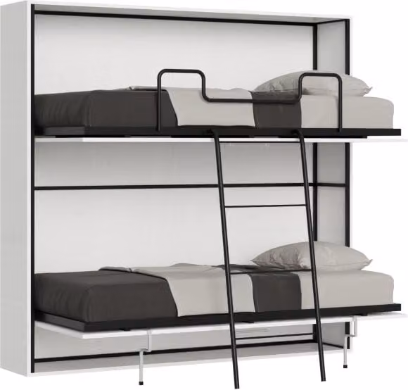 Letto singolo a scomparsa orizzontale Kando GIORDANOSHOP Bianco con dettagli in faggio, H 191 cm x L 106 cm x P 200 cm – 1