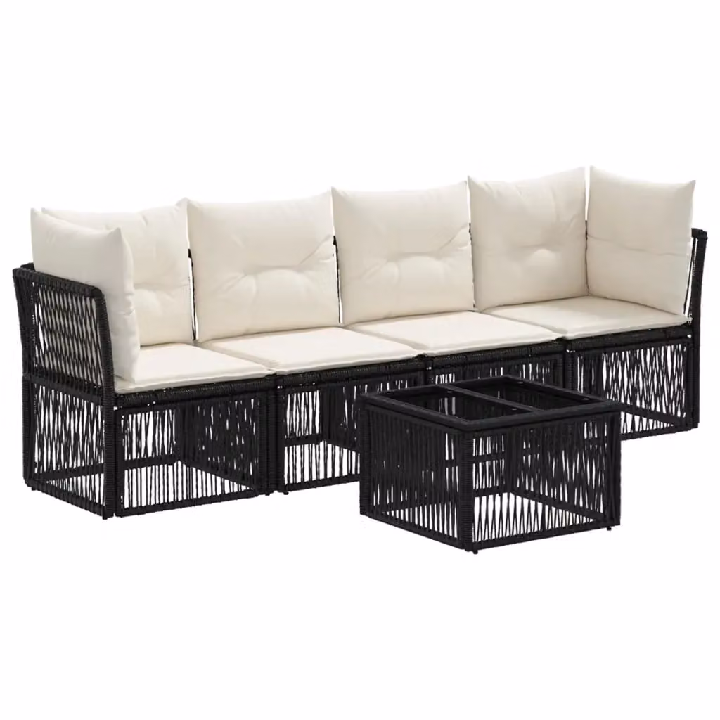 Set Divano da Giardino a L vidaXL in Polyrattan Nero con Cuscini e Tavolino – 2