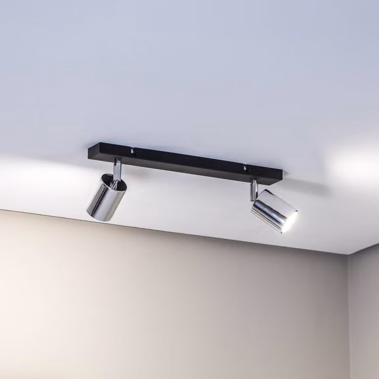 Plafoniera Tune II, nero/cromo, metallo, a 2 luci, GU10 II HELAM, Nero, Soggiorno / Sala da pranzo, Metallo, Moderno