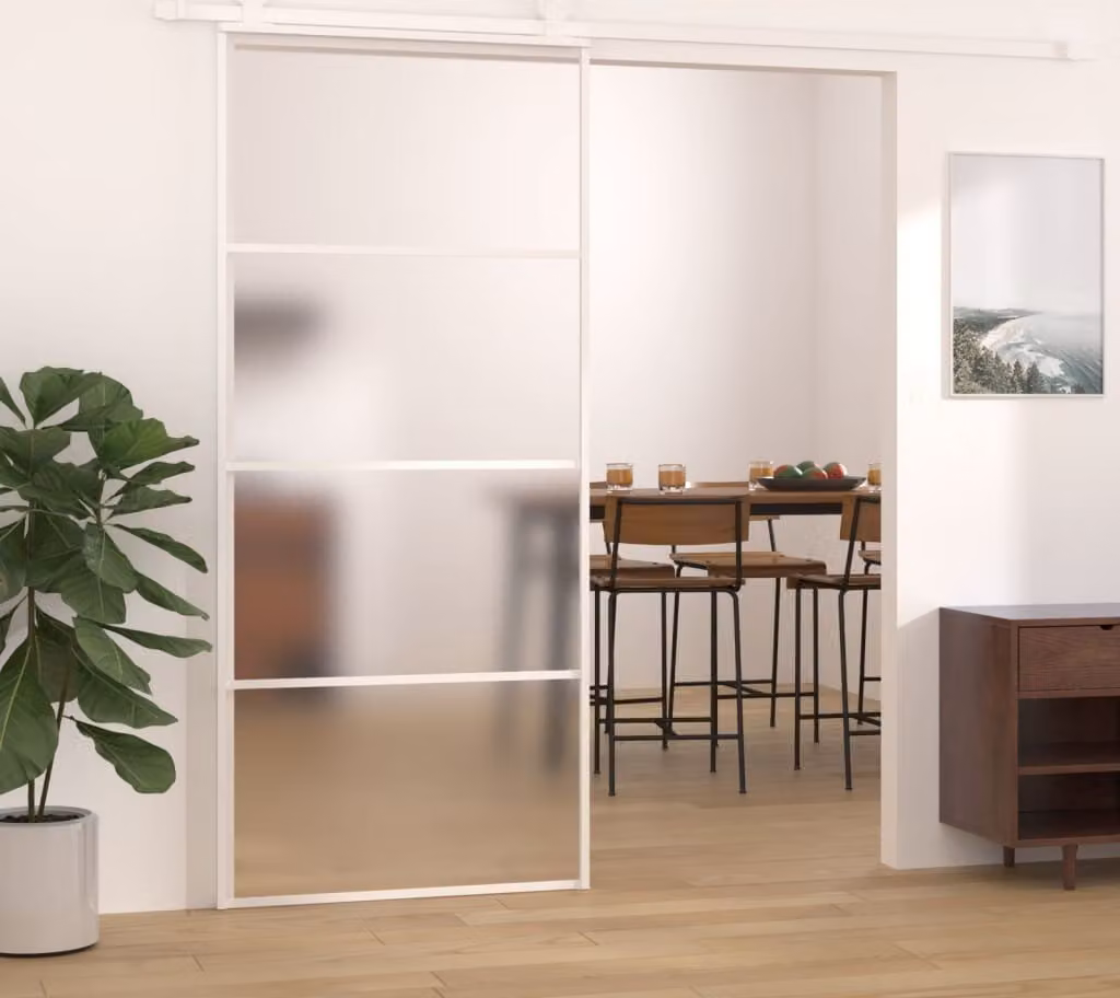 The Living Store Porta scorrevole ESG vetro e alluminio opaco 90x205 cm Bianco