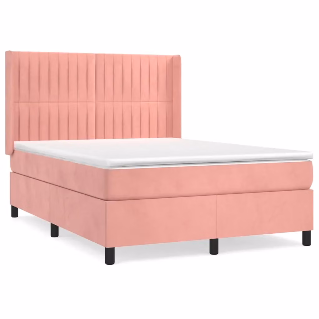 Letto con Giroletto a Molle e Materasso Ibrido vidaXL in Velluto Rosa e Bianco L/P/H: 203 x 147 x 128 cm – 2