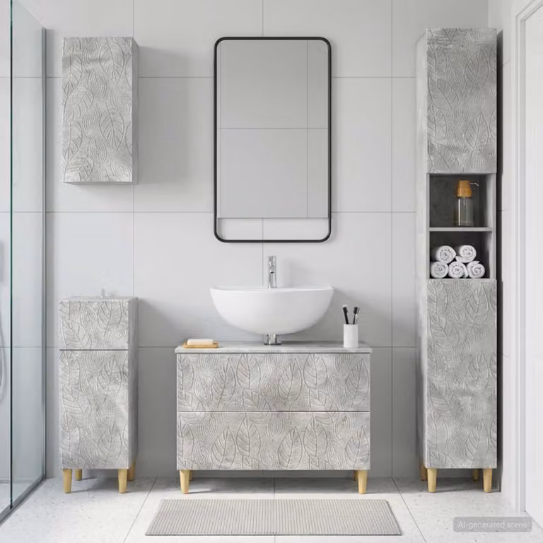 vidaXL Set di Mobili da Bagno Moderno DELFT 4 Pezzi Grigio Cemento con Mobile Lavabo e Pensili a Parete