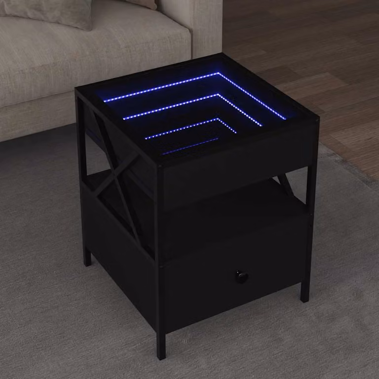 vidaXL Tavolino da Salotto Moderno con LED Infinity Nero L/P/H: 40 x 40 x 51 cm
