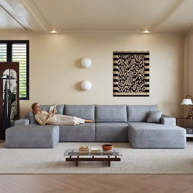 Divano angolare con chaise longue ¨C Minimal ¨C grigio velluto 340cm imbottito