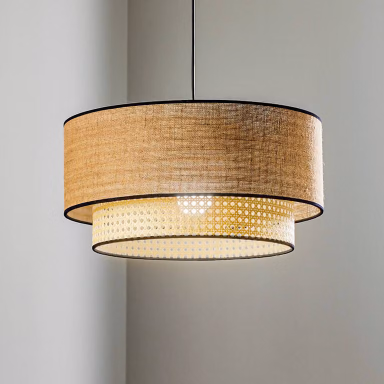Lampada a sospensione Boho Duolla, dimmerabile, Legno chiaro, Soggiorno / Sala da pranzo, Tessuto / Stoffa / Seta, Campagna / Rustiche, Lampada a sospensione