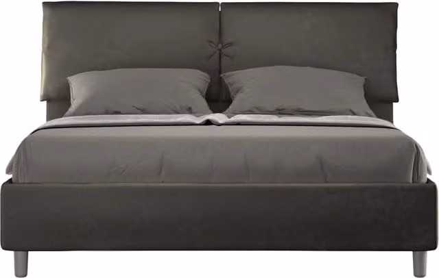 Letto Matrimoniale Mados con Contenitore e Rete con Alzata, Imbottito in Microfibra Grigio L/P/H: 160 x 200 x 110 cm