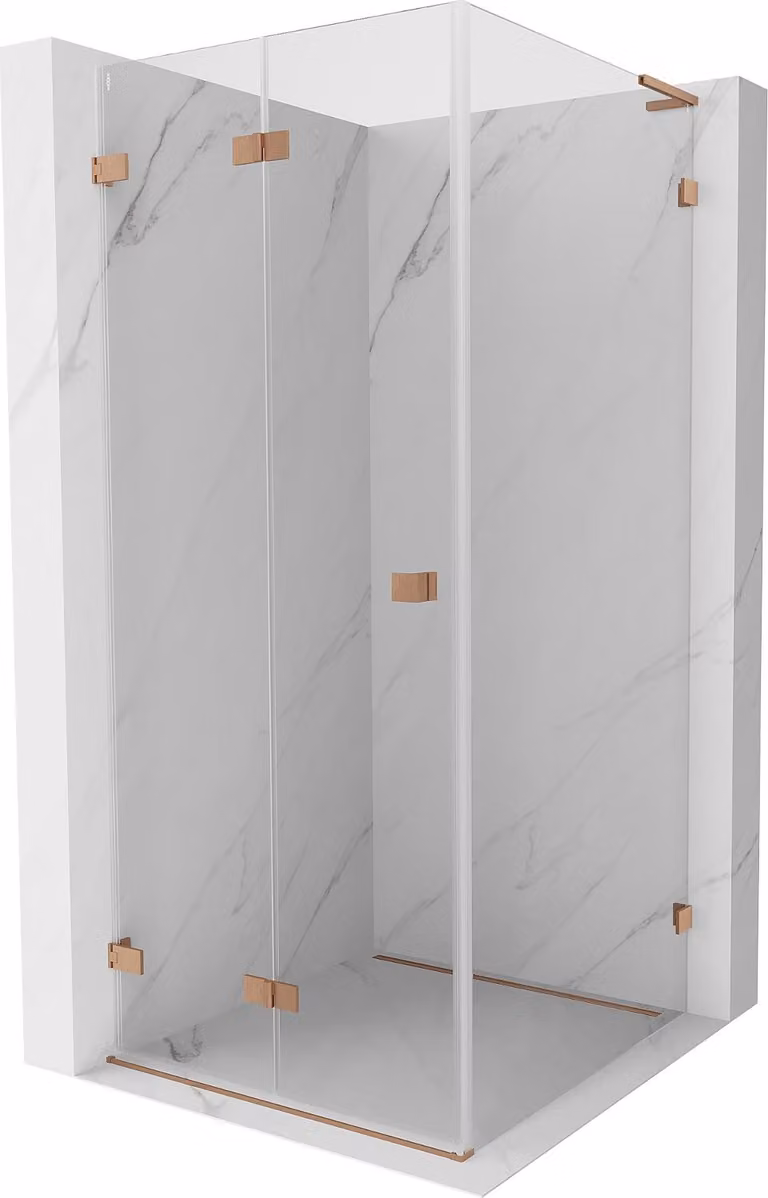Mexen Lunar-F L cabina doccia pieghevole sinistra 100 x 100 cm, trasparente, rame spazzolato - 836L-100-100-65-00-L
