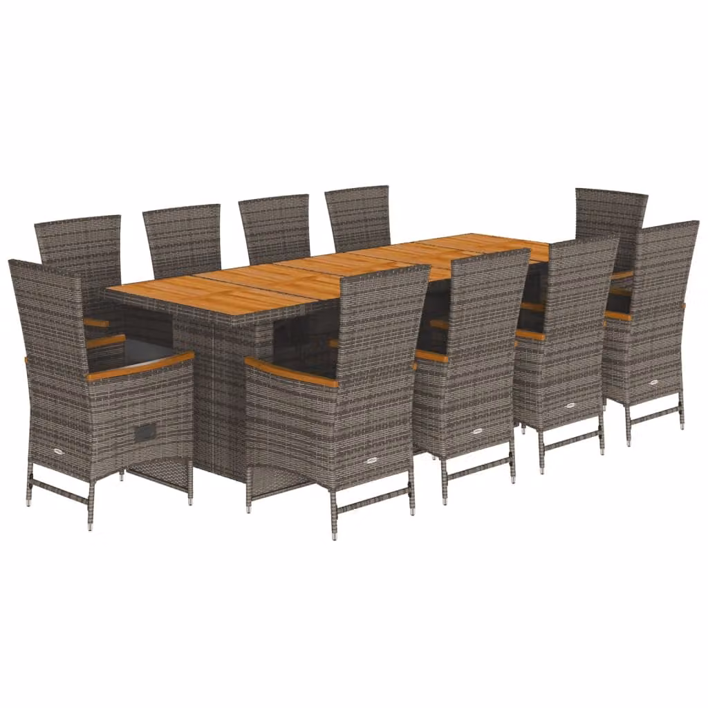 Set da Pranzo da Giardino 11pz con Cuscini in Polyrattan Grigio