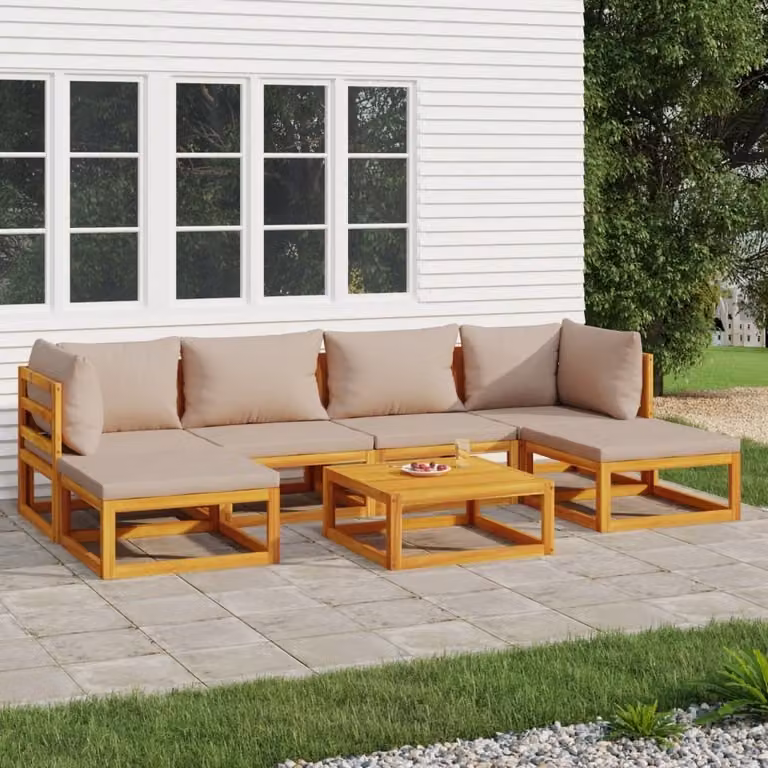 Maison Exclusive - Set da lounge per giardino, composto da 7 pezzi, con cuscini color taupe e struttura in legno massello