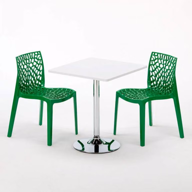 Tavolo quadrato bianco e 2 sedie Set di aste per interni in polipropilene colorato Grand Soleil Gruvyer Cocktail - Verde
