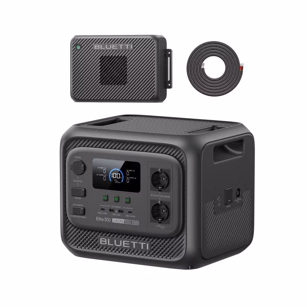 BLUETTI Elite 300 Powerstation & Charger Caricabatteria generatore da 2,1000 W, ricarica rapida in auto in 3,2 ore, batteria di riserva da 3000 Wh per campeggio e camper