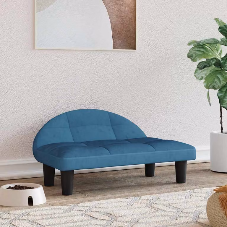 vidaXL Lettino per Cani Blu in Velluto con Struttura in Legno L 70 cm x P 52 cm x H 30 cm