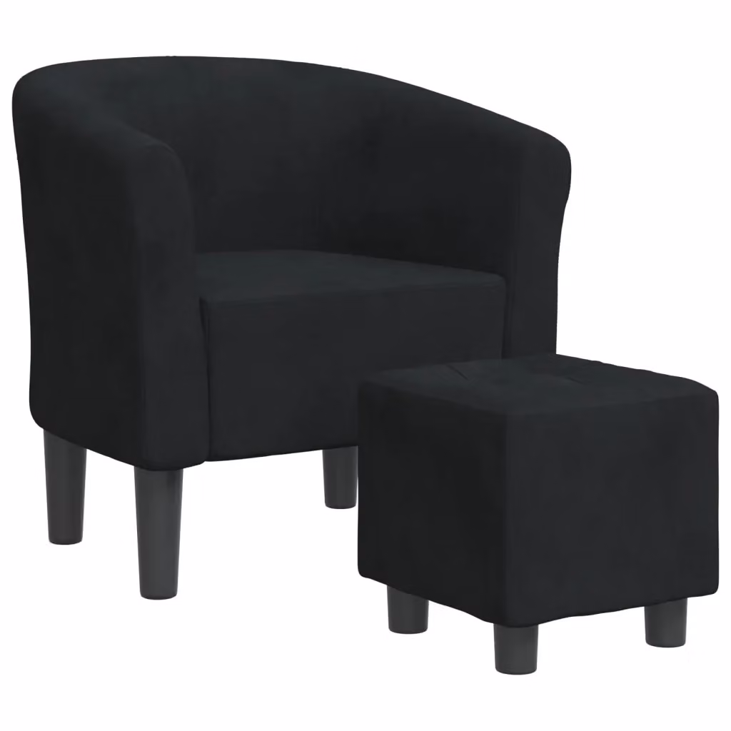 Divano Sedia-Poltrona Cabriolet con Poggiapiedi in Velluto Nero Design Moderno – 2