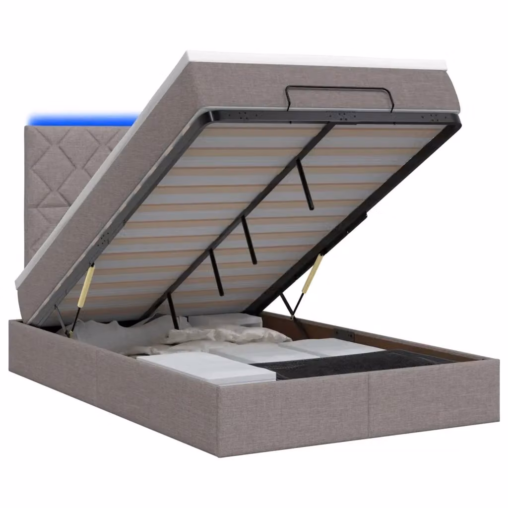 Letto Ottomano con Materasso Ibrido e Illuminazione LED vidaXL, Colore Grigio e Beige, L/P/H: 200 x 120 x 88 cm – 2