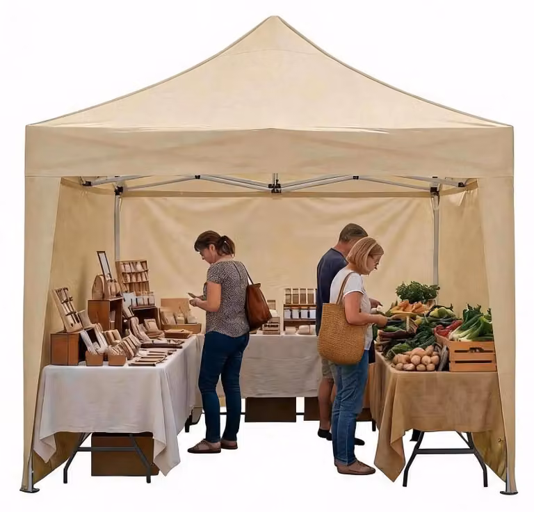Tenda pop-up pieghevole 3x3 metri - tenda per eventi e attività commerciali - montaggio rapido da parte di una sola persona - tessuto Oxford 600D impermeabile - altezza regolabile - con borsa per il trasporto e sacchi di sabbia - color kaki
