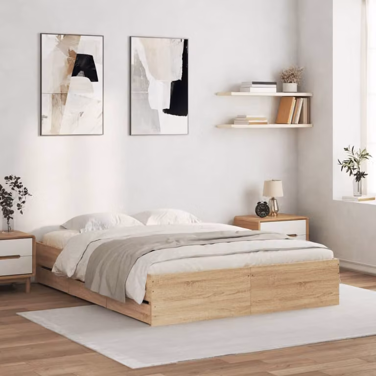 vidaXL Giroletto con Cassetti in Legno Rovere Sonoma, L/P/H: 140 x 190 x 33 cm