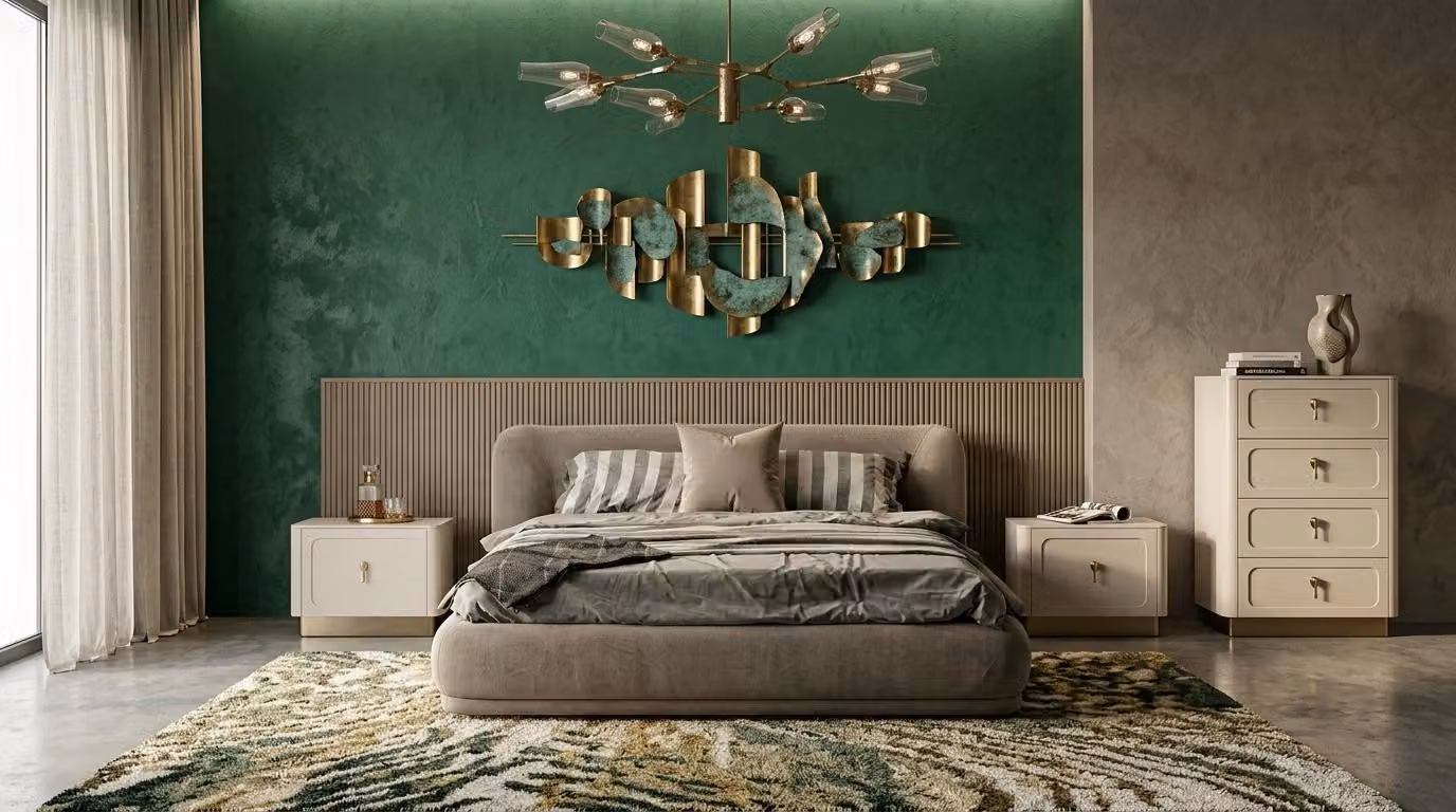 Bett con 2 comodini e cassettiera, stile moderno, colore grigio, design confortevole
