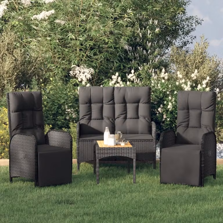 The Living Store Set da pranzo da giardino 4 pezzi con cuscini in poly rattan nero