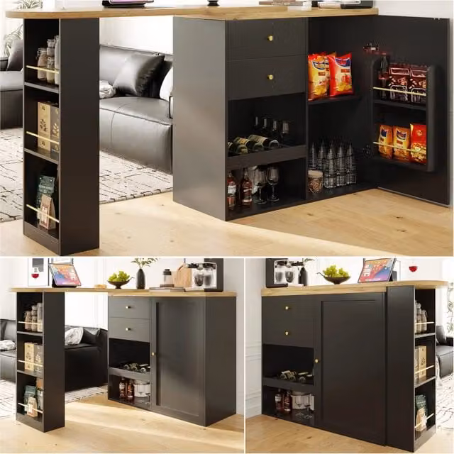 Tavolo Bar Girevole con 2 Cassetti, Anta Scorrevole e 3 Ripiani ¨C MINIMAL ¨C 105x39x102 cm