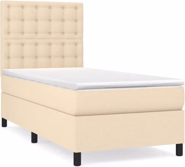 Letto singolo moderno con materasso a molle ibrido in tessuto beige e bianco L: 80 cm, P: 200 cm, H: 128 cm