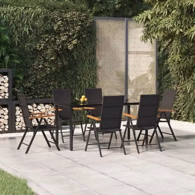 Set da Pranzo da Giardino 7 pz Nero e Marrone in Polyrattan 3156521