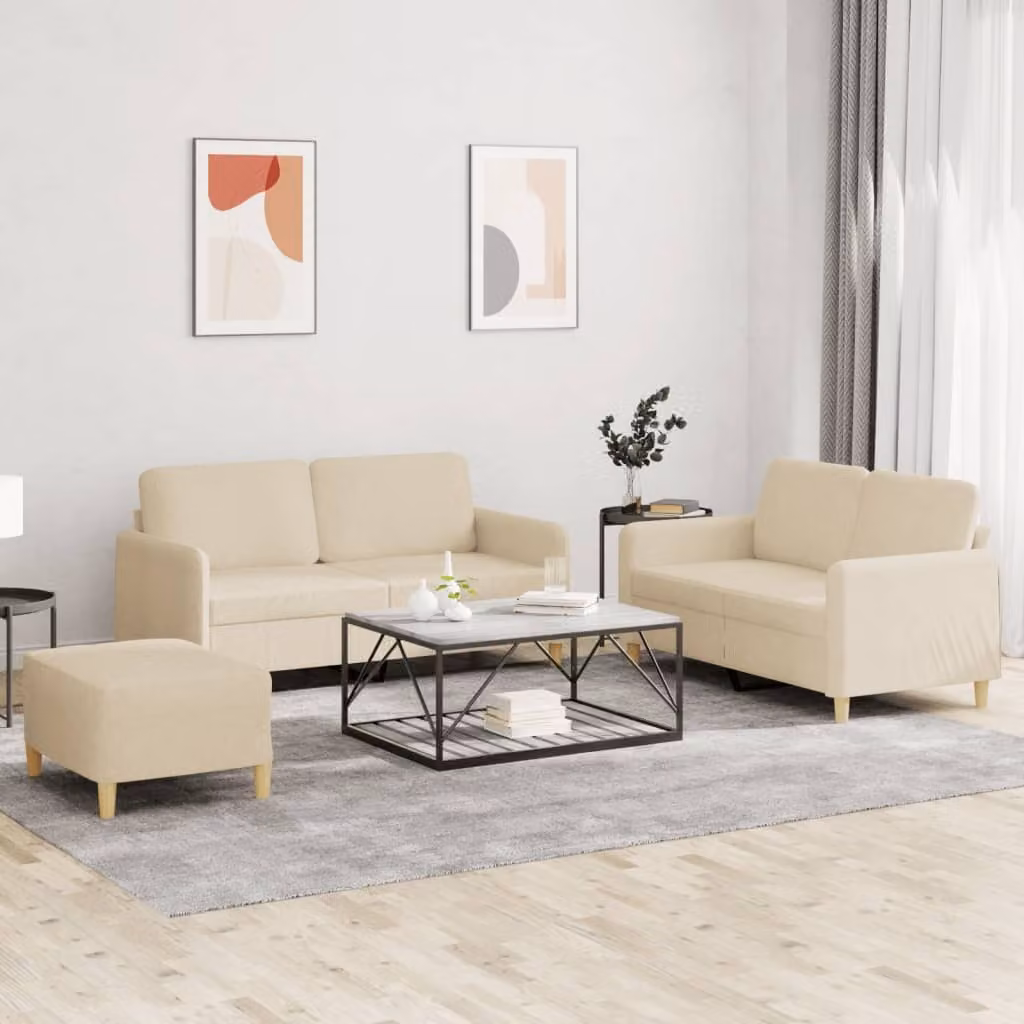 Maison Exclusive - Set divano a 3 pezzi con cuscini in tessuto color crema